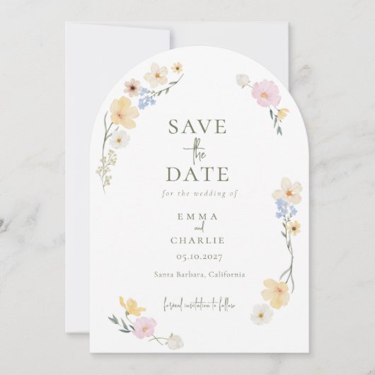  Chic Boho Wildflowers Wedding Save the Date Kaart (Voorkant)
