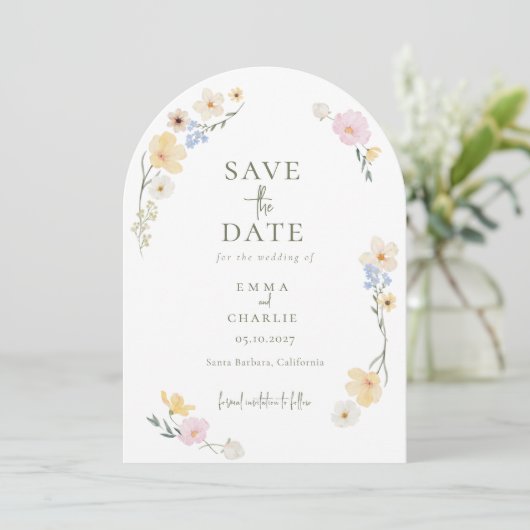  Chic Boho Wildflowers Wedding Save the Date Kaart (Staand voorkant)