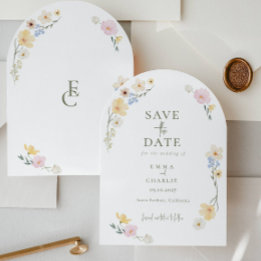 Chic Boho Wildflowers Wedding Save the Date Kaart