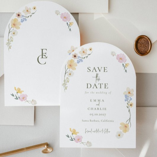  Chic Boho Wildflowers Wedding Save the Date Kaart