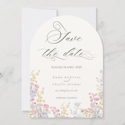 Chic Boho wildflowers Wedding Save the Date Kaart (Voorkant)