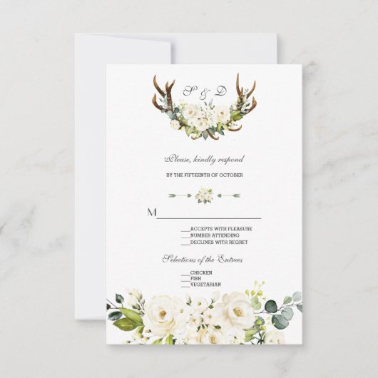 Chic Boho Witte Crème Bloemen Geweien Bruiloft  RSVP Kaartje (Voorkant)