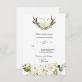Chic Boho Witte Crème Bloemen Geweien Bruiloft  RSVP Kaartje (Voorkant / Achterkant)