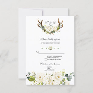 Chic Boho Witte Crème Bloemen Geweien Bruiloft RSVP Kaartje