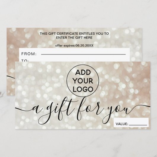 Chic bokeh gold glitter logo gift (Voorkant / Achterkant)