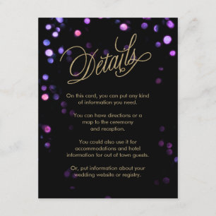Chic Bokeh Lights Black & Gold Wedding Informatiekaartje