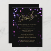 Chic Bokeh Lights Black & Gold Wedding Informatiekaartje (Voorkant / Achterkant)