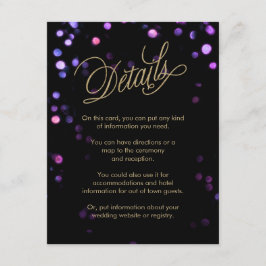 Chic Bokeh Lights Black & Gold Wedding Informatiekaartje