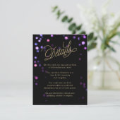 Chic Bokeh Lights Black & Gold Wedding Informatiekaartje (Staand voorkant)