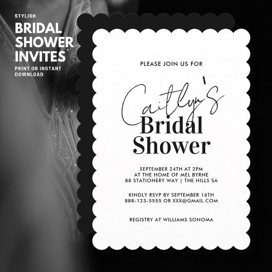 Chic Bold Black en White Bridal Shower Invitation Kaart