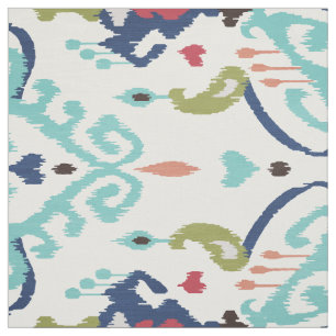 Chic bold blue turquoise white ikat tribal patroon stof