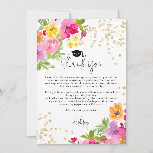 Chic Bold Boho Glitter Waterverf Afstuderen Bedankkaart (Voorkant)