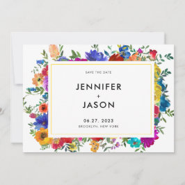 Chic Bold Color Rozen en Peonies Wedding Save The Date