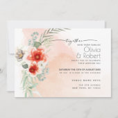 Chic Bold Waterverf Scarlet Coral Flowers Kaart (Voorkant)