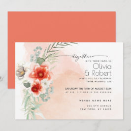 Chic Bold Waterverf Scarlet Coral Flowers Kaart