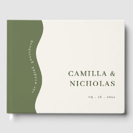 Chic Bold Wave Dark Olive Green Wedding Guest Book Gastenboek