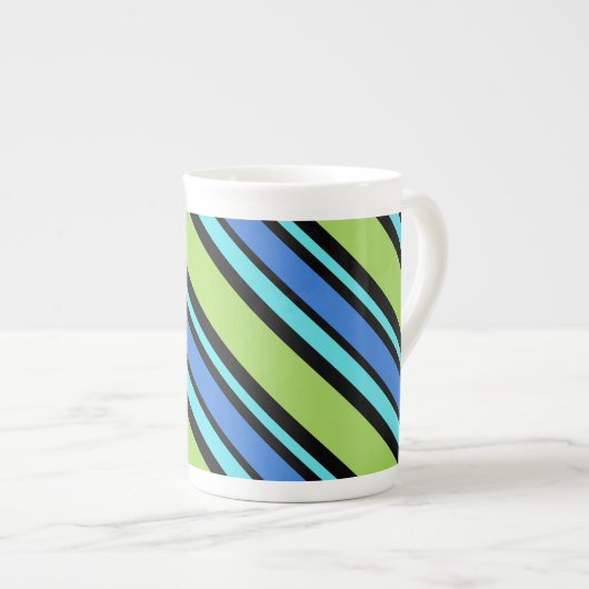 Chic Bone China Mok, Blue Moons Diagonal Stripes Porselein Kop (Voorkant rechts)