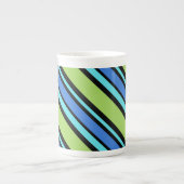 Chic Bone China Mok, Blue Moons Diagonal Stripes Porselein Kop (Voorkant)