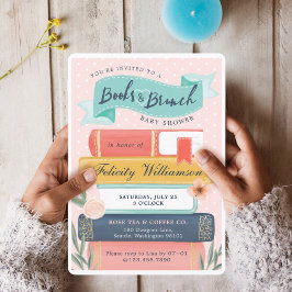 Chic Books & Brunch Floral Baby shower Invitation Kaart