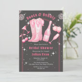 Chic Boots & Bubbly Cowgirl Roze Vrijgezellenfeest Kaart (Staand voorkant)