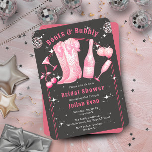 Chic Boots & Bubbly Cowgirl Roze Vrijgezellenfeest Kaart
