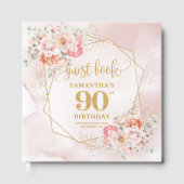 Chic Bord Roze Gouden Bloem 90 Verjaardag Gastboek Gastenboek (Voorkant)