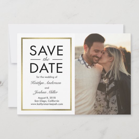 Chic Border BEWERKBARE KLEUR Save The Date Kaart (Voorkant)