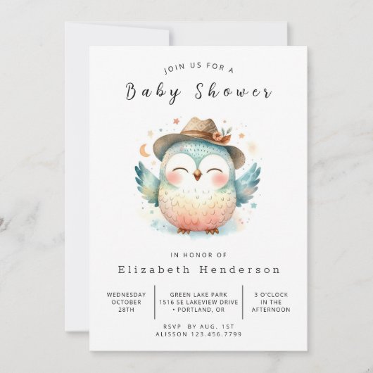 Chic Bossen Uil Baby shower Kaart (Voorkant)
