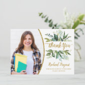 Chic Botanical Afstuderen Foto Dank je wel Bedankkaart (Staand voorkant)