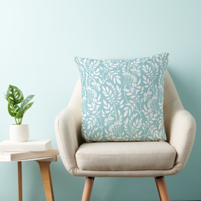 Chic Botanical Aqua Blue Foliage Patroon Kussen (Stoel)