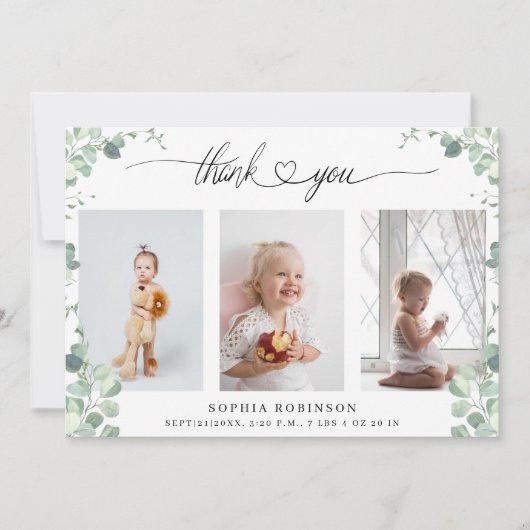 Chic Botanical Baby shower Foto Collage Hartelijk  Kaart (Voorkant)