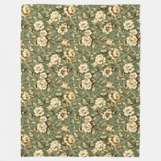 Chic Botanical Blanket Sage Green and Gold Style Fleece Deken (Voorkant)