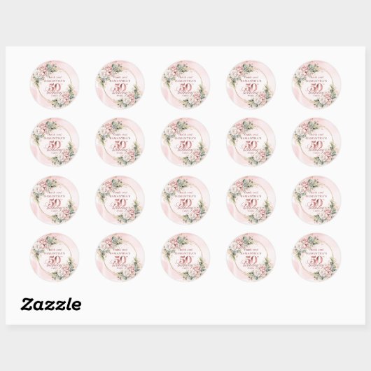 Chic Botanical Blush Pink 50th Birthday Stickers (Vel)