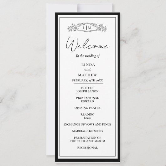 Chic Botanical Crest Wedding Program Kaart (Voorkant)