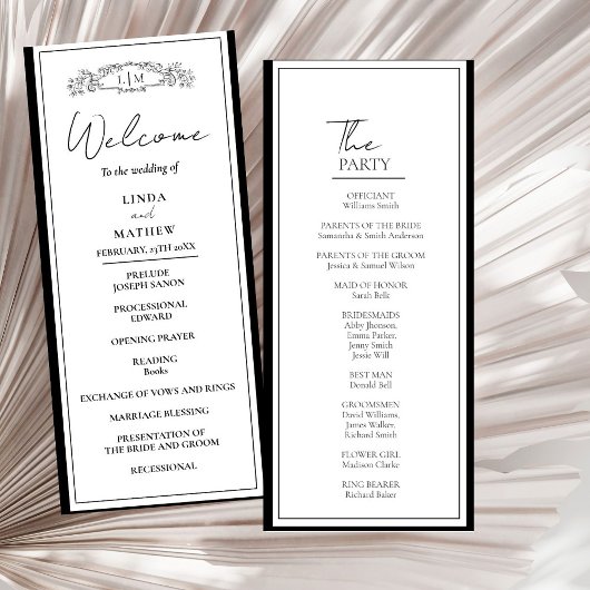 Chic Botanical Crest Wedding Program Kaart