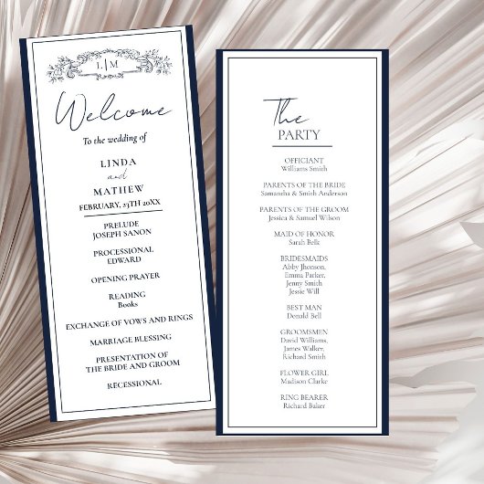 Chic Botanical Crest Wedding Program Kaart
