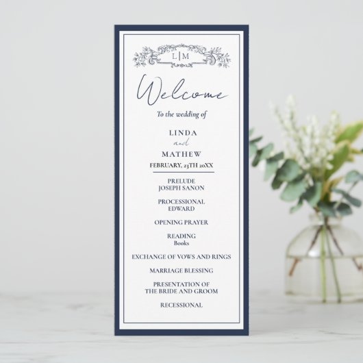 Chic Botanical Crest Wedding Program Kaart (Staand voorkant)