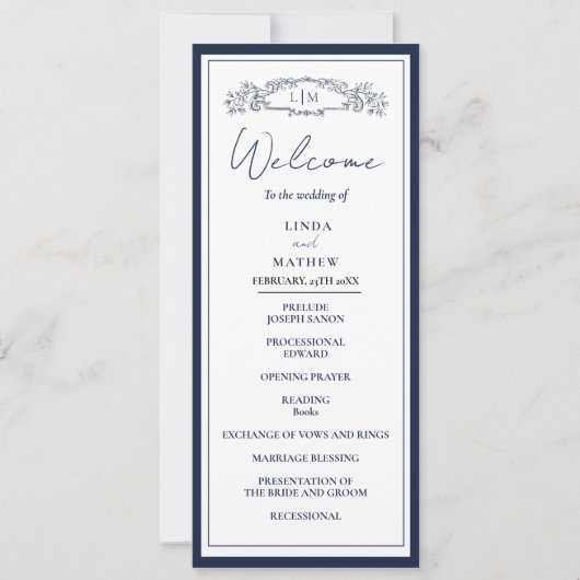 Chic Botanical Crest Wedding Program Kaart (Voorkant)