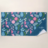 Chic Botanical Floral Elegant Navy Blue Monogram Strandlaken (Voorkant)