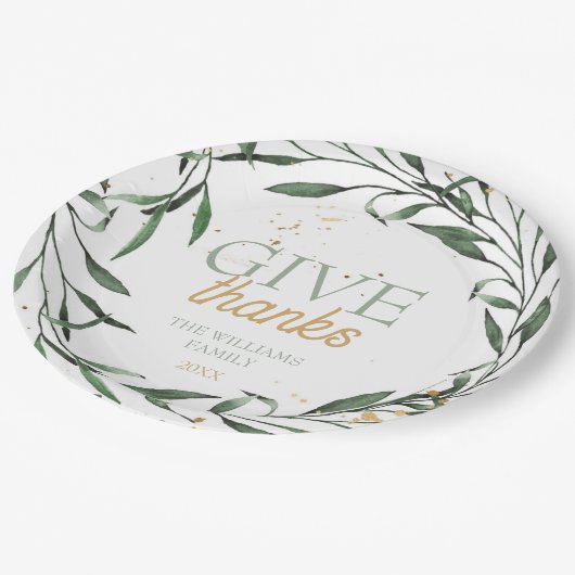 Chic Botanical Greenery geeft Bedankt Thanksgiving Papieren Bordje (Gekanteld)