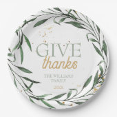 Chic Botanical Greenery geeft Bedankt Thanksgiving Papieren Bordje (Voorkant)