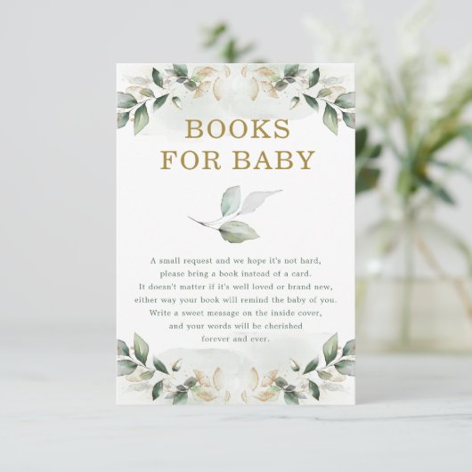 Chic Botanical Greenery Gold Books voor Baby showe Informatiekaartje (Staand voorkant)