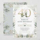 Chic Botanical Greenery Gold Garden 40th Birthday Kaart (Voorkant / Achterkant)