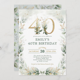 Chic Botanical Greenery Gold Garden 40th Birthday Kaart