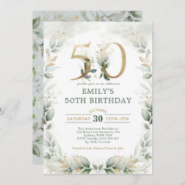 Chic Botanical Greenery Gold Garden 50th Birthday Kaart