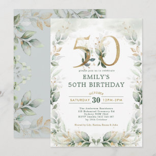Chic Botanical Greenery Gold Garden 50th Birthday Kaart