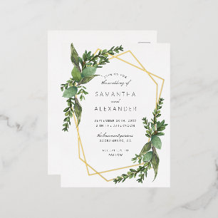 Chic Botanical Greenery & Gold Geometric Wedding Folie Uitnodiging Briefkaart