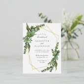 Chic Botanical Greenery & Gold Geometric Wedding Folie Uitnodiging Briefkaart (Staand Voorkant)