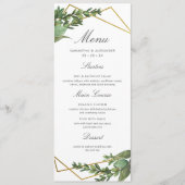 Chic Botanical Greenery & Gold Geometric Wedding Menu (Voorkant)