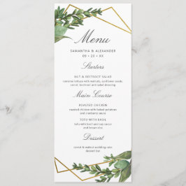 Chic Botanical Greenery & Gold Geometric Wedding Menu